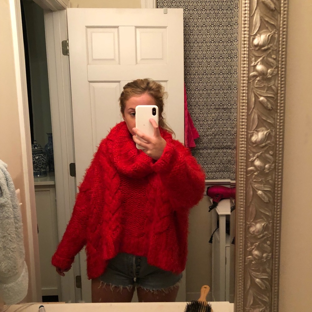Oversized red cable sweater